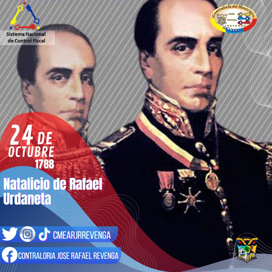 CMEArJRRevenga's tweet photo. #TalDiaComoHoy #24DeOct de 1788, Nace en Maracaibo, estado Zulia, el militar y político Venezolano,Rafael Urdaneta, considerado por los historiadores como uno de los más fieles seguidores de los ideales políticos del Libertador Simón Bolívar. @CGRVenezuela @CEAragua @ziegler_rosa https://t.co/zFBfUwmTUj