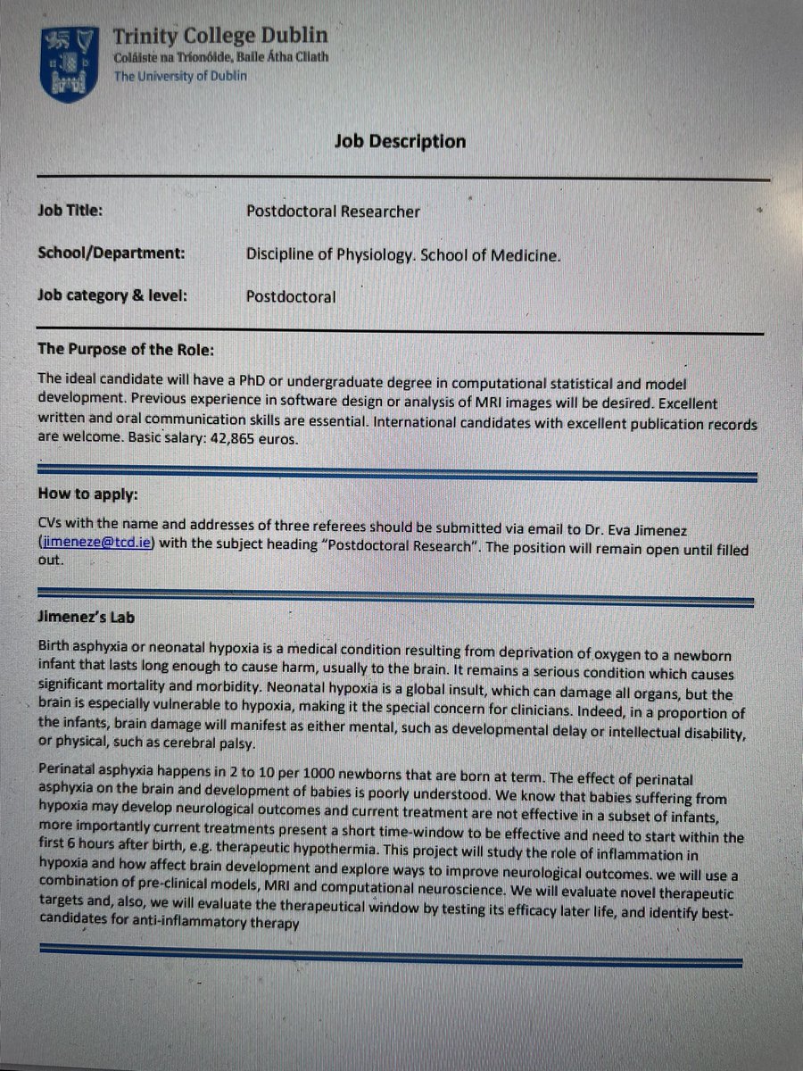 eva_jimenez_mat's tweet photo. If you have an interest in neuroinflammation, neurodevelopment and neonatal asphyxia Post-Doc position available in my lab @TrinityMed1 @NeuroSocTCD @NeuroscienceIRL @BritishNeuro @FENSorg #MRI #EEG #Behaviour https://t.co/LmuB5lnAMp