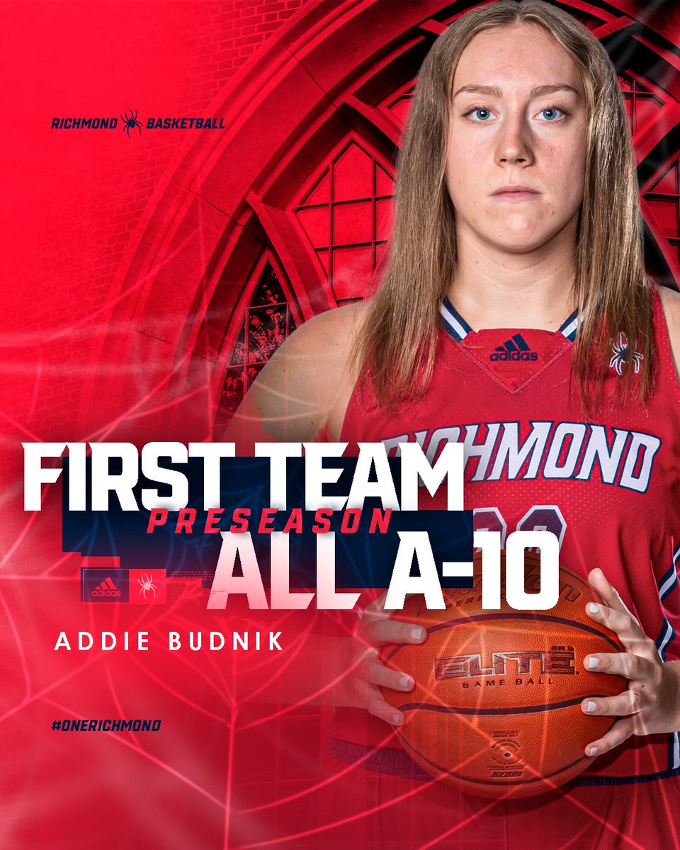 𝗣𝗥𝗘𝗦𝗘𝗔𝗦𝗢𝗡 𝗔𝗟𝗟-𝗖𝗢𝗡𝗙𝗘𝗥𝗘𝗡𝗖𝗘 𝗙𝗜𝗥𝗦𝗧 𝗧𝗘𝗔𝗠☝️

Last season, <a href="/addiebudnik/">Addie Budnik</a> led the Spiders in scoring (13.6 ppg) + put up a program second-best 77 blocks❌

She is Richmond's first Preseason All-Conference First Team selection since 2016🕷🏀

#OneRichmond