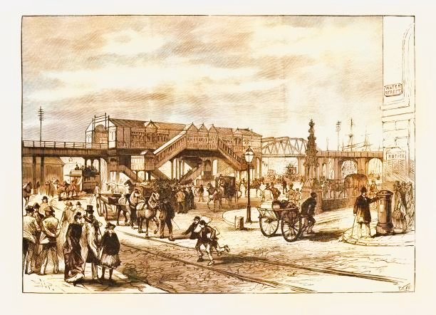 A scene depicting the opening of the #Liverpool #Overhead #Railway, showing #PierHead Station.... #LiverpoolOverheadRailway @RailwayCentral