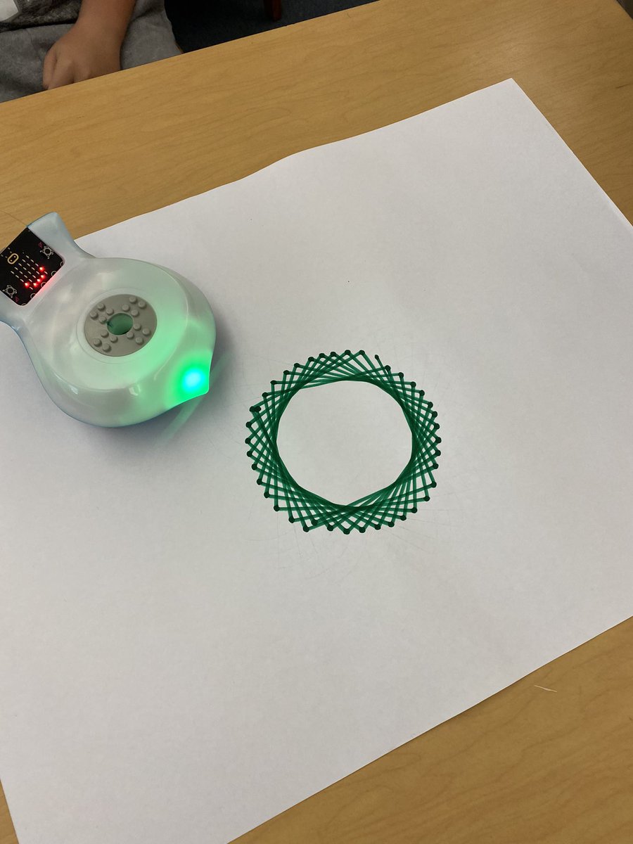 MrReuland's tweet photo. The #computationaldrawing challenge today w the @birdbraintech Finch robots was to code them to ‘draw 10 of something’. Nice way to practice nested loops and sort of work our way up to writing our own functions. https://t.co/uWzmolYWFD