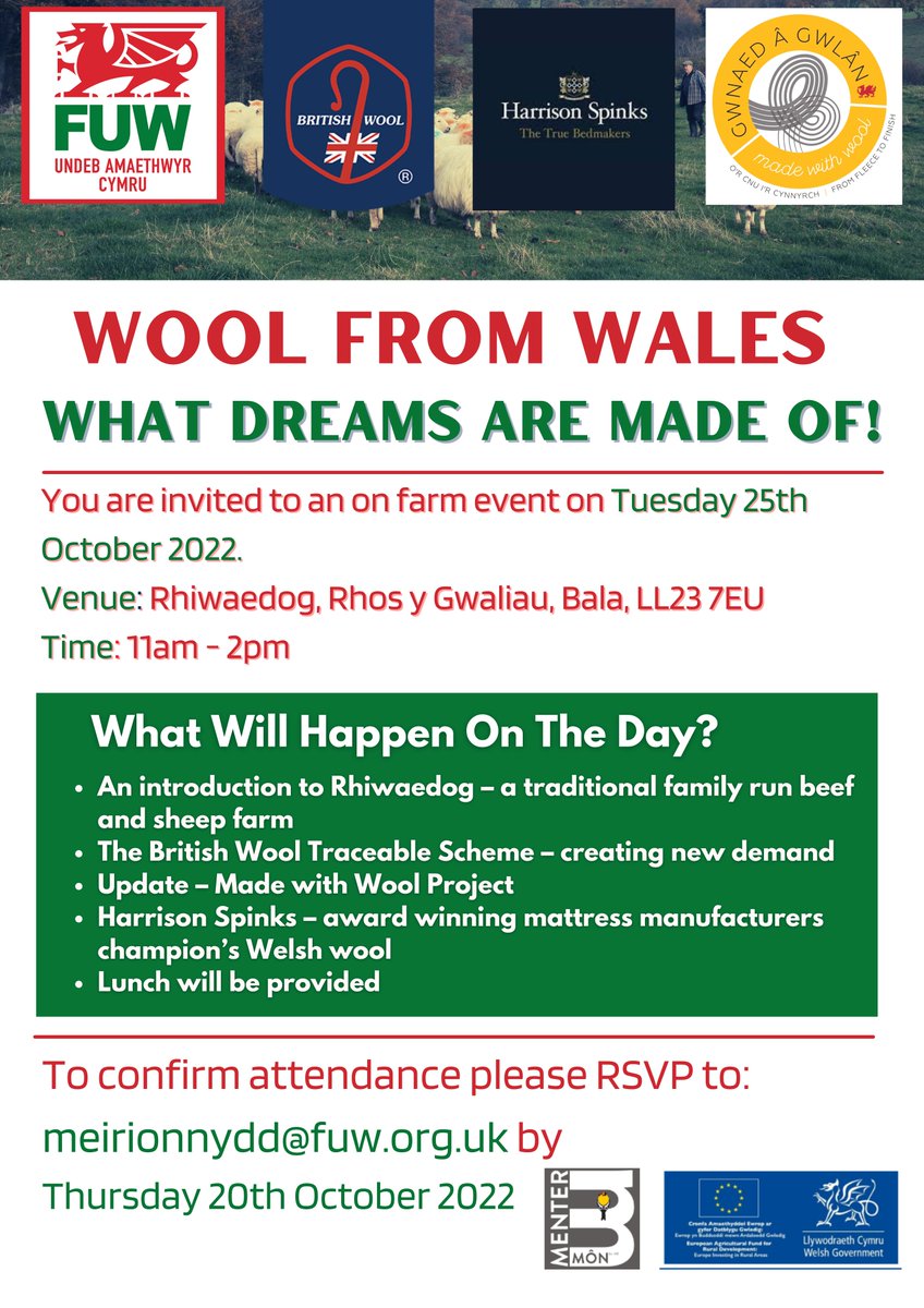 FUWpress's tweet photo. A Meirionnydd sheep farming family from outside Bala is hosting a special wool information event in conjunction with @BritishWool, #HarrisonSpinks and #GwnaedâGwlân / #MadewithWool @GwlanMM
👀👉 https://t.co/1cWuFd5hw7 https://t.co/uc7FgFHMFL