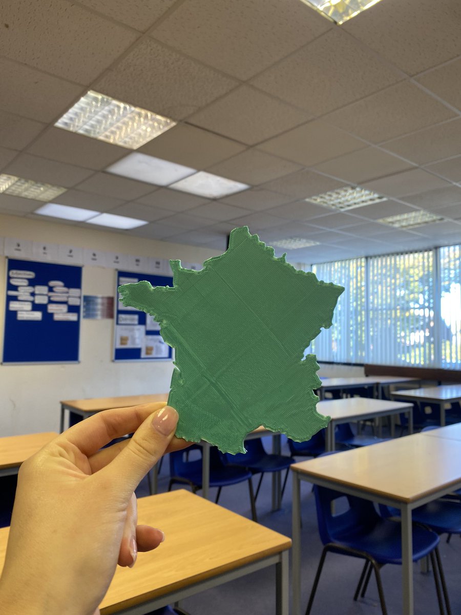 MflManor's tweet photo. Nicest little present from a year 7 student who MADE this 😍 Reminiscing of my time at school in France, where we used to use France shaped rulers in geography lessons 🇫🇷 https://t.co/0lt35V21ph