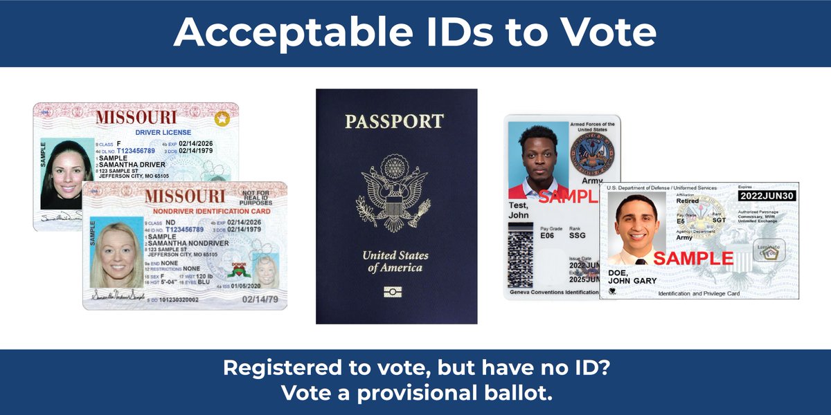 📢📢

The photo ID requirements for voting in MO have changed - let us break it down for you!

The only IDs that will be accepted in the November election are those pictured below that are either not expired or expired after the date of the most recent general election (11/3/20).