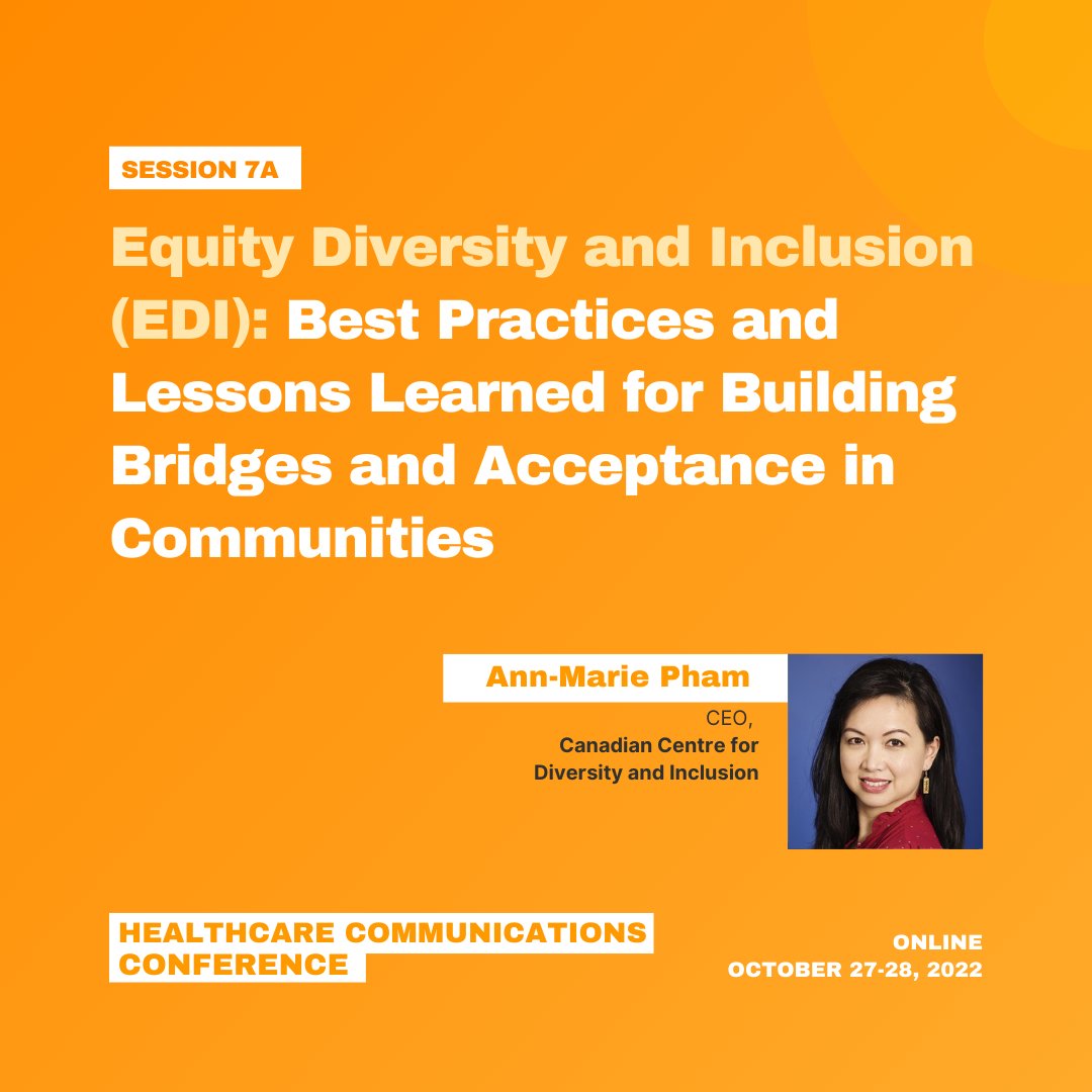 SparkConfer's tweet photo. Attend this session with Ann-Marie Pham, CEO of @CCDISocial to gain insight on how to communicate with patients and the public where health equity is a serious issue.
Register today: https://t.co/PDcG19wnVo

#COMHealthcare #HealthcareConference #CanadianHealthcare #HealthcareCAN https://t.co/BSnSg2TWRq