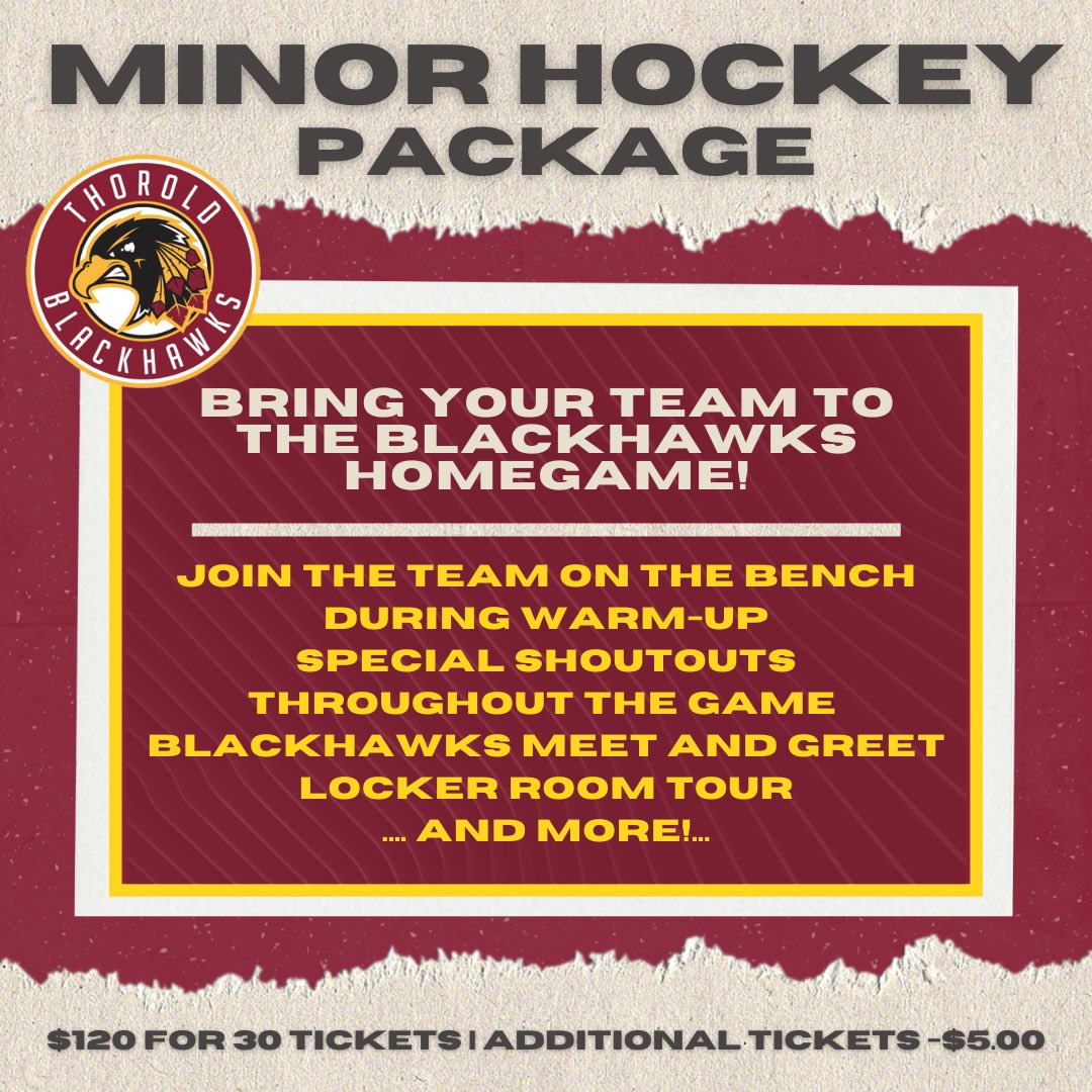 pcsailorshockey's tweet photo. Interested in coming to a Hawks Homegame with your team? Now you can! Please direct message us for more details or send an email to register @ ethanwong150@gmail.com or Scott@thoroldjrbblackhawks.com https://t.co/hiWFLA40Cu