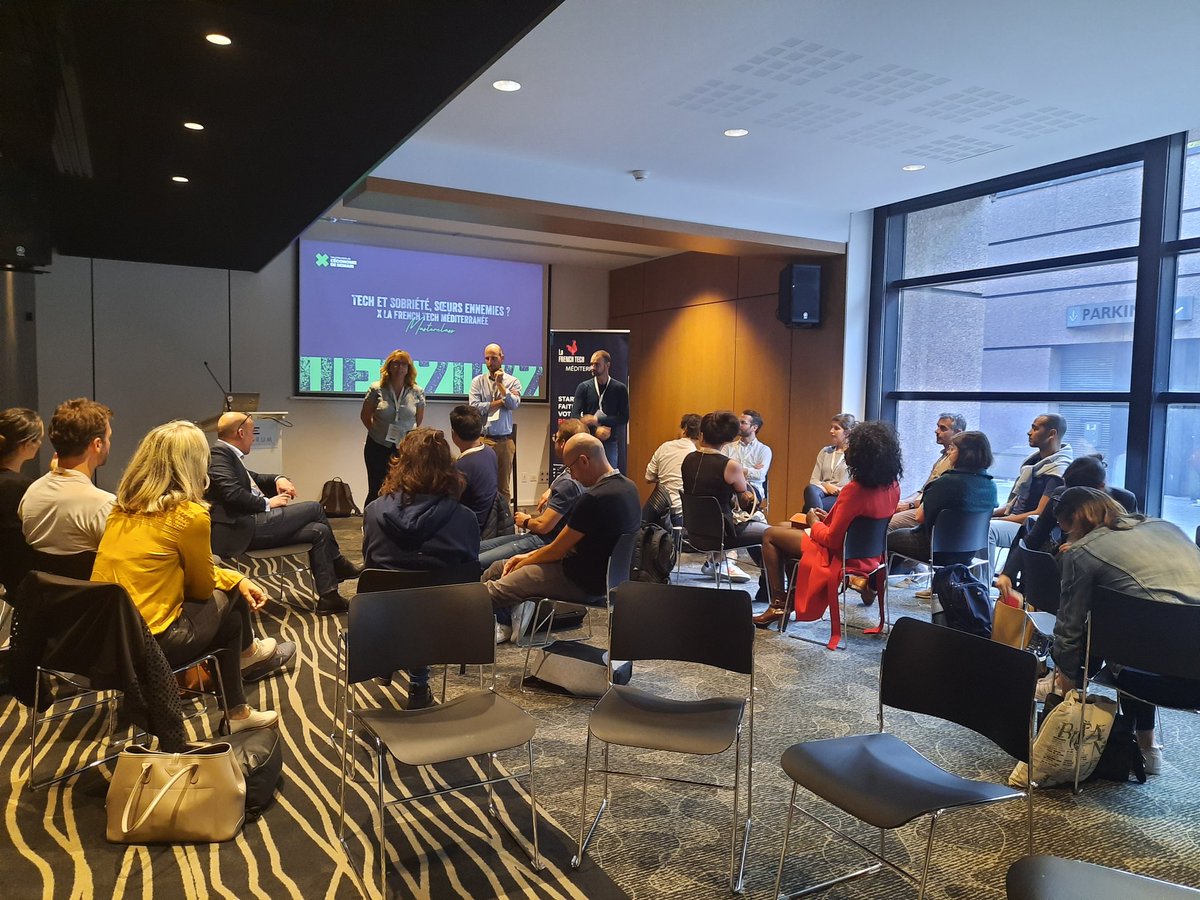 C'est parti pour la masterclass "Tech et Sobriété, sœurs ennemies ? Animée par Roxanne Bozzarelli, Dev'enr. Les entrepreneur.e.s  <a href="/FrenchTechMed/">La French Tech Méditerranée</a> Jerôme Delorme, Mobeetip et Cédric Botella, Instadrone partageront leurs expériences et bonnes pratiques aux participants. #UED2022