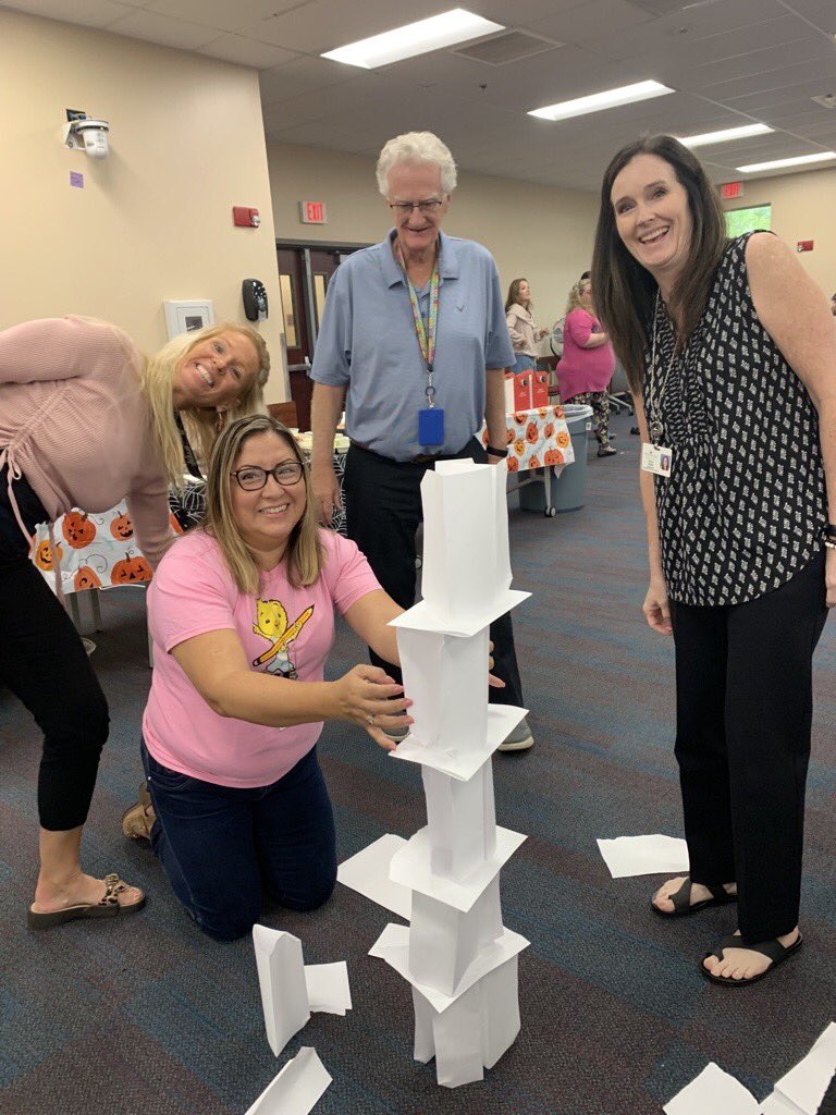 Building the tallest tower together as a team during our faculty meeting #mspedraja @HillsVirtualK12 <a href="/KJvirtualed/">Katie Johns</a>