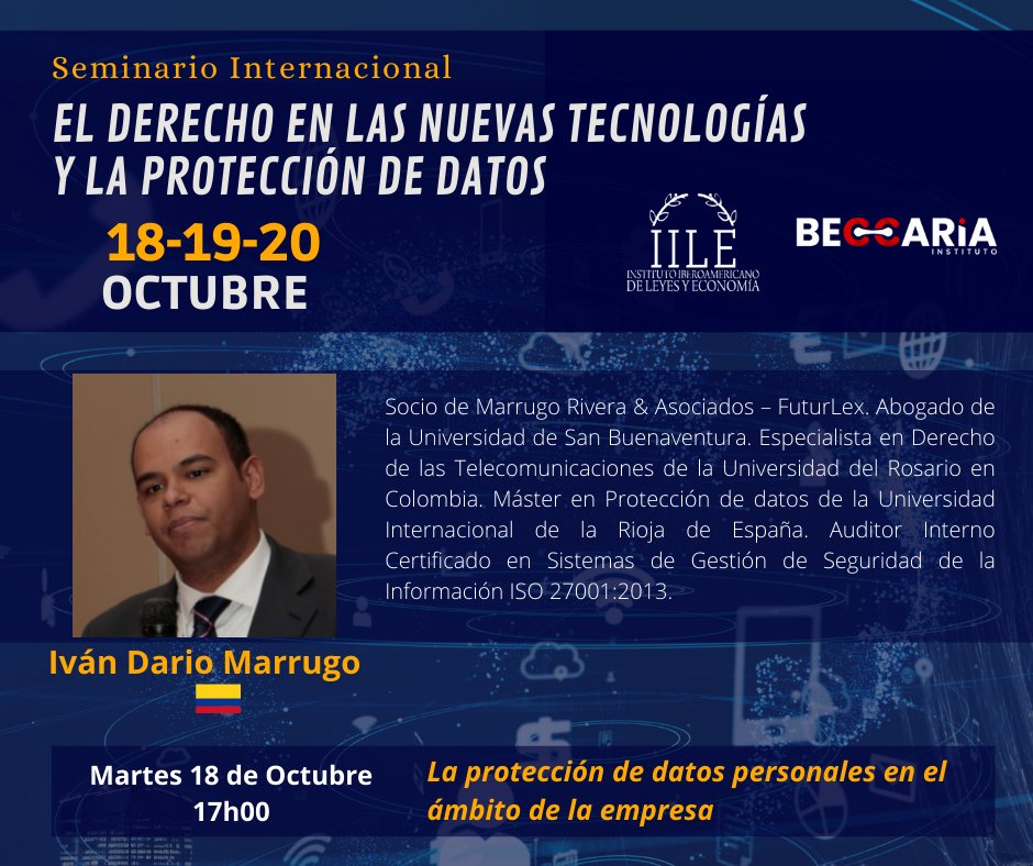 imarrugoj's tweet photo. La protección de datos en el ambito de la empresa, esta tarde presentare Ponencia en el Seminario Internacional el Derecho en las nuevas tecnologias y la Proteccion de datos del #IILE #LatAm #HabeasData #Ley1581 #10Años https://t.co/XH7m9JdQ4V