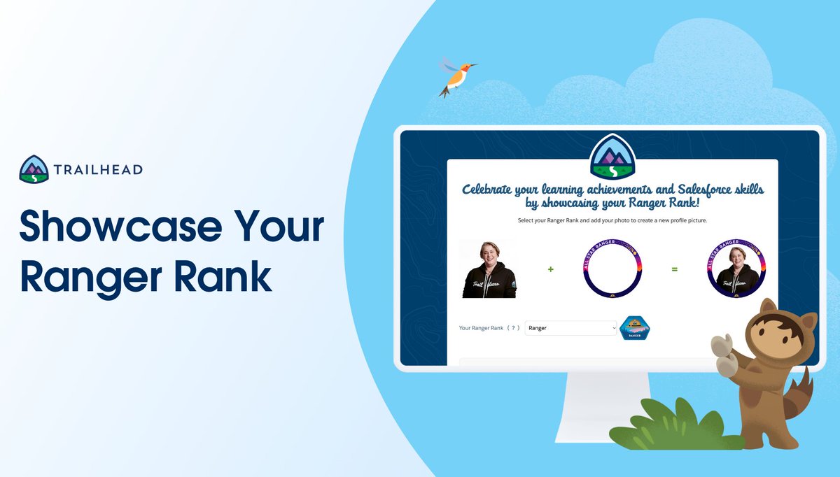 🌟 Celebrate your @salesforce expertise with Ranger Rank profile overlays! Showcase your achievement by adding Ranger flair to your profile photo. Just drop your pic into the generator below and voilà ➡️ sforce.co/3T9l0DO 📸 Share your new profile photo with us!