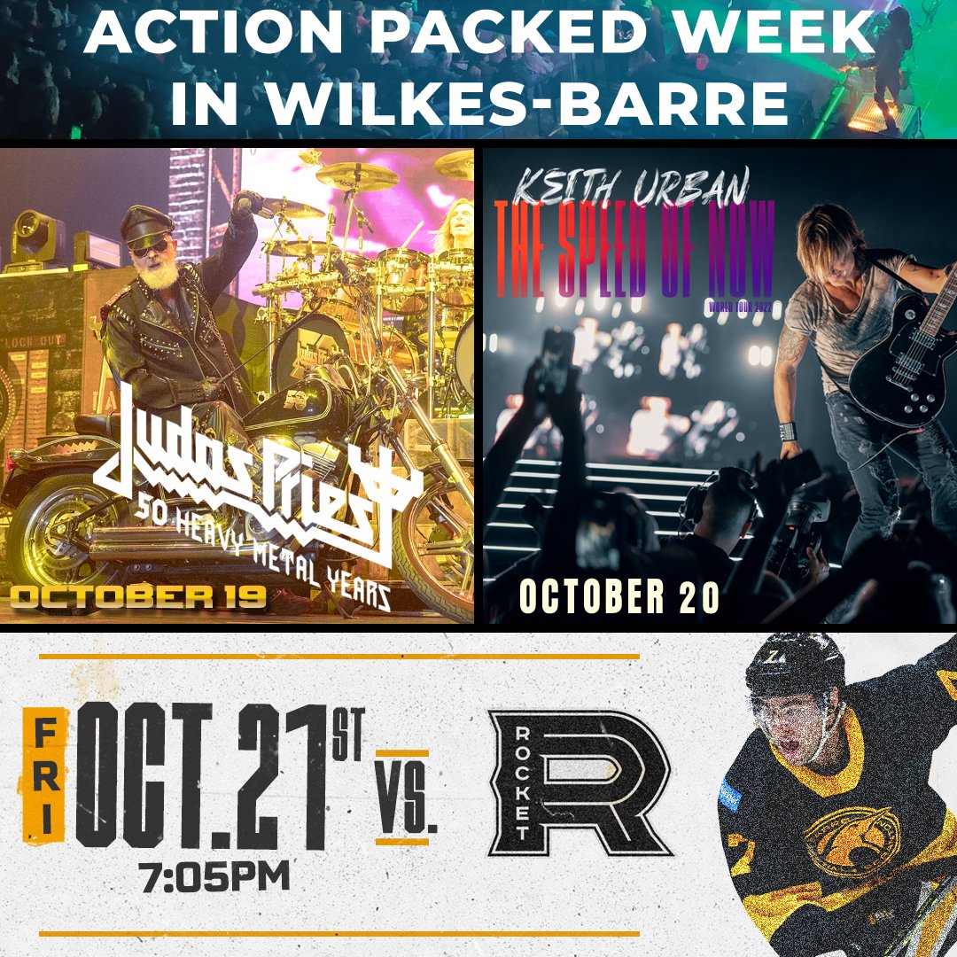 MoheganArenaPA's tweet photo. Can't say there's nothing to do in #WilkesBarre this week!!!
10/19 โถ @judaspriest with #Queensryche ๐ค๐ฅ
10/20 โถ @KeithUrban with @TylerHubbard and special guest @IngridAndress๐ค ๐ธ
10/21 โถ @WBSPenguins vs. Laval๐ง๐
#HereInLC #WBHere #MSAPA #Concerts #WBSPens https://t.co/RdAhlrrgAB