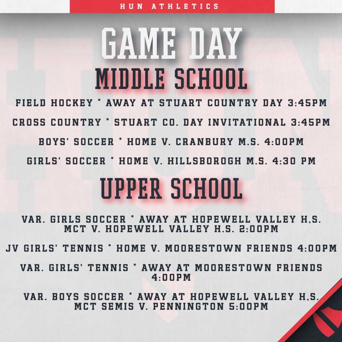 Hun_Athletics's tweet image. .@Hun_Boys_Soccer takes on the # 3 seed @tps_sports tonight in the MCT Semis at @HVATHLETICS ! Admission $3 students/seniors and $5 adults

@Hun_GirlsSoccer takes on HoVal at 2PM in their MCT bracket.

Good luck to them and all our teams today!