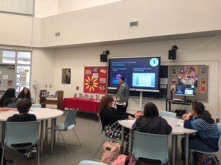 CalvertSS's tweet image. Ms. Reid’s students at WHMS preparing to be great presenters while workshopping with their teacher, Ms. Reed, RISE specialist Ms. Curtin, and media specialist Ms. Jones. PBL rocks!