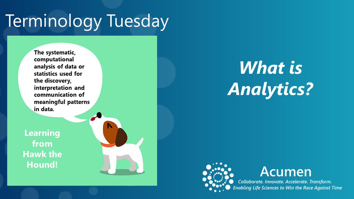 AcumenAnalytics's tweet photo. Have you heard Hawk the Hound howling about #TerminologyTuesday

#analytics #Collaborate #Innovate #Accelerate #Transform #Acumen https://t.co/bzYls8EyNA