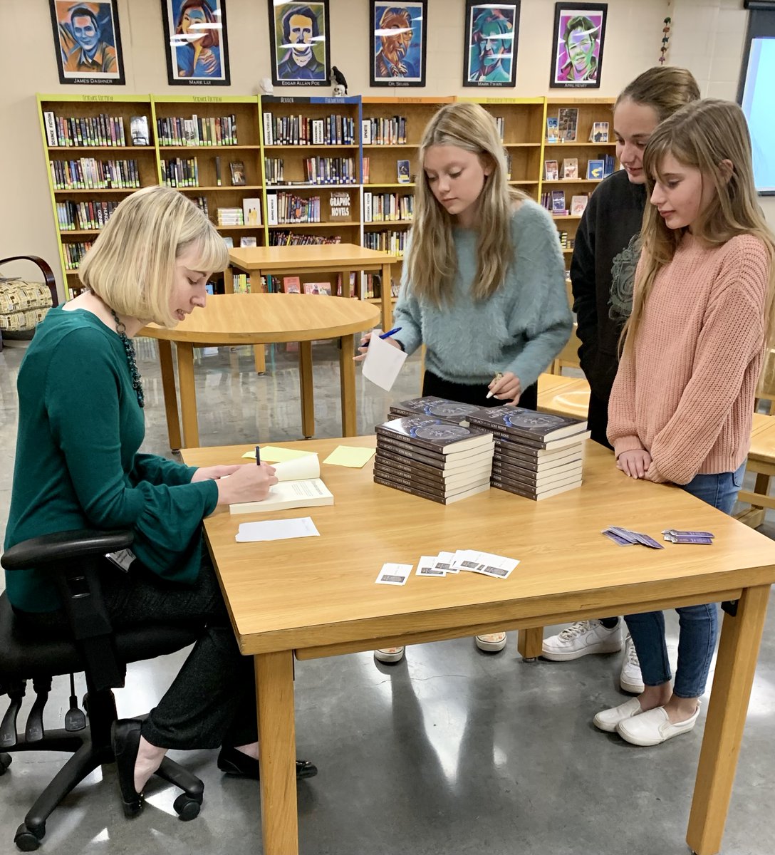 OrchardFarmRV's tweet photo. The second guest in the #OFMS "Eagles Give Back" speaker series was author Amanda L. Henry. This morning she spoke to students about becoming an author and read an excerpt from her first YA novel The Legacy of the Lost Rider. Amanda graduated from #OFHS in 2005. 📚 https://t.co/pXtmWQ5rHP