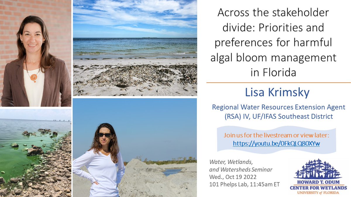 ufWetland's tweet photo. "While the impacts of #algalblooms are as diverse as the species themselves, successful prevention, control, &amp; mitigation efforts are dependent on stakeholders' understanding &amp; willingness to act." Learn more tmrw from @FloridaSeaGrant's Dr. Lisa Krimsky  https://t.co/WnAQZInSPu! https://t.co/JZ2EnhEB9M