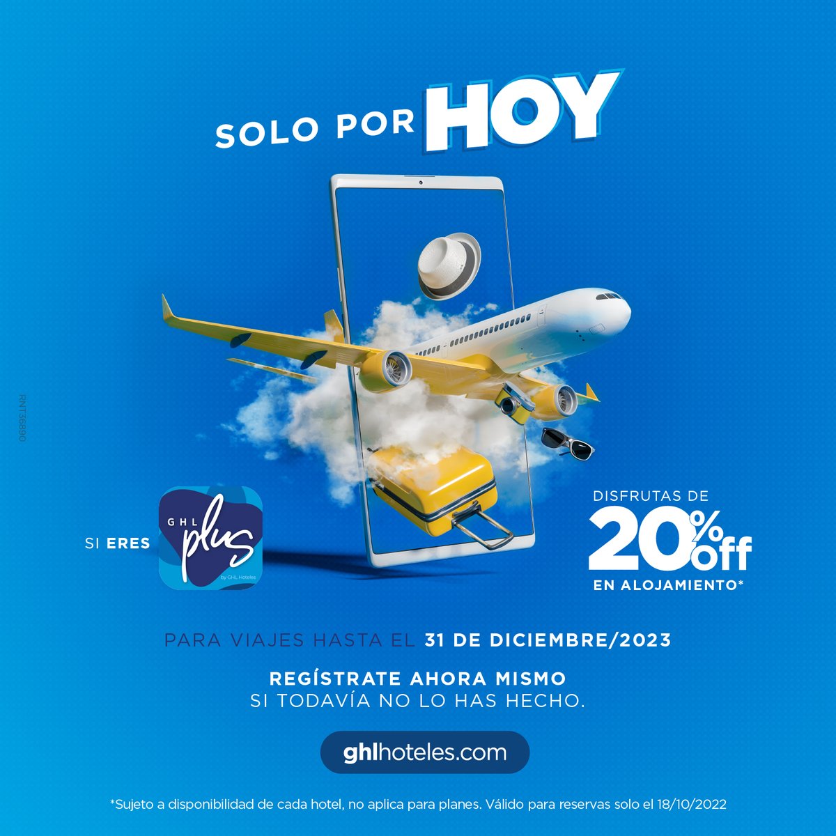 ¡Solo por hoy! Con 𝗚𝗛𝗟 𝗣𝗟𝗨𝗦 recibes 𝟮𝟬%𝗢𝗙𝗙 en tus reservas de alojamiento. ✈️🚐🌎🏨🛎️bit.ly/fb-GHL

*Sujeto a disponibilidad. No aplica para planes.Válido para reservar realizadas 18-10-2022 para estadías hasta 31-12-2023. RNT 36890⁣
#UnaExperienciaGHL