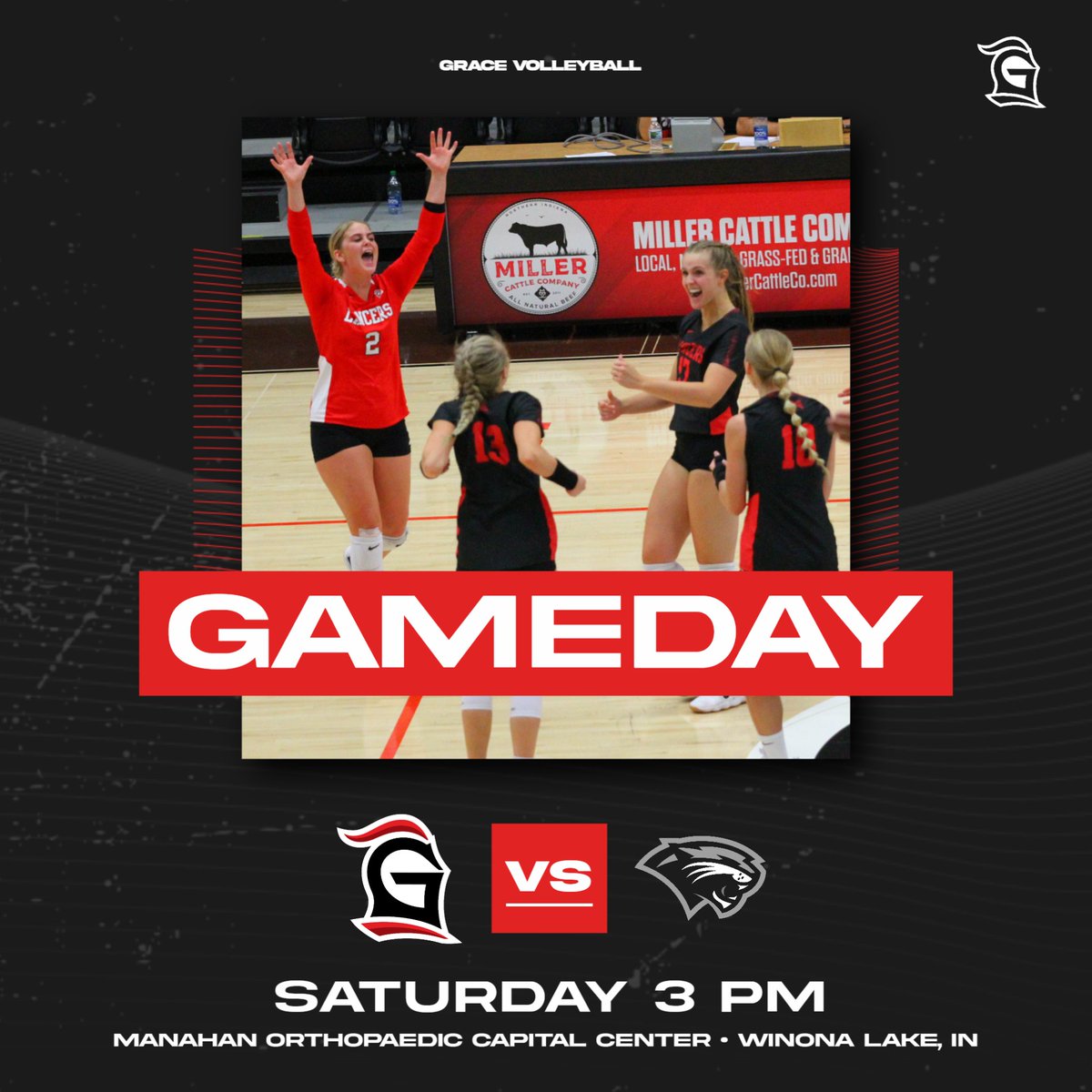 GraceLancers's tweet photo. It's a home GAMEDAY for @GCVB_Lancers! Grace hosts Spring Arbor at 3pm.

See you there!

#LancerUp #ForOneAsOne #MakeHimKnown https://t.co/MosR0PLkRq