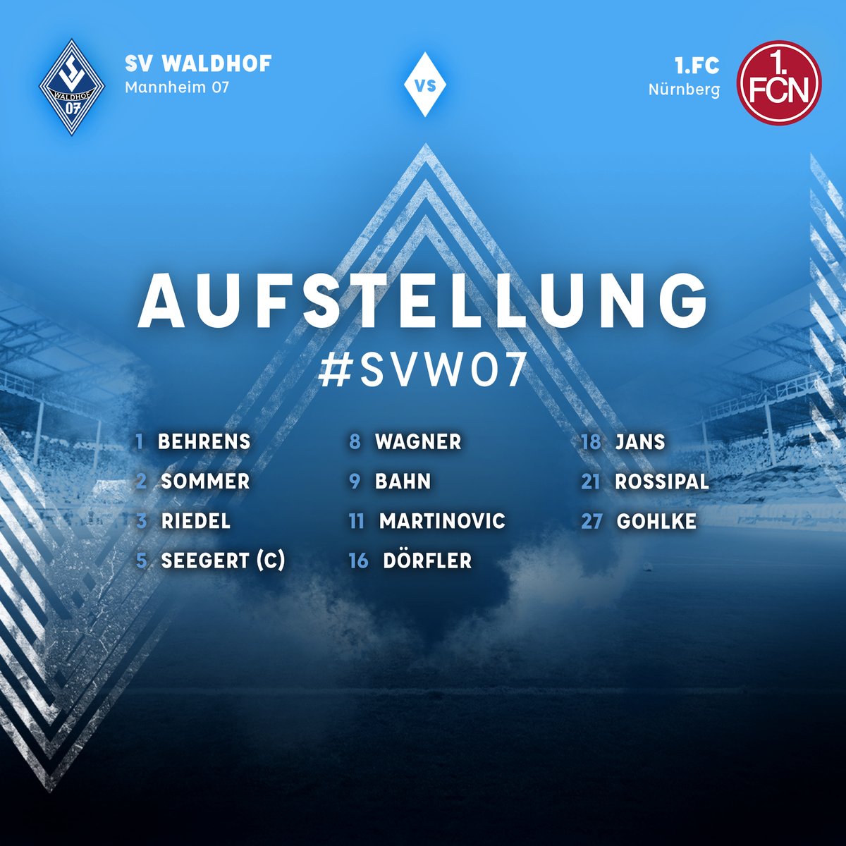 svw07's tweet photo. Das ist unsere Aufstellung für den Pokalfight gegen den FCN. Neu in der Startaufstellung sind Niklas-Wilson Sommer, Julian Riedel und Johannes Dörfler.

Auf der Bank sind zudem Bartels, Russo, Kother, Sohm, Schnatterer, Ekincier, Winkler, Keita-Ruel und Taz.

 #svw07 https://t.co/m7xa0nvfij