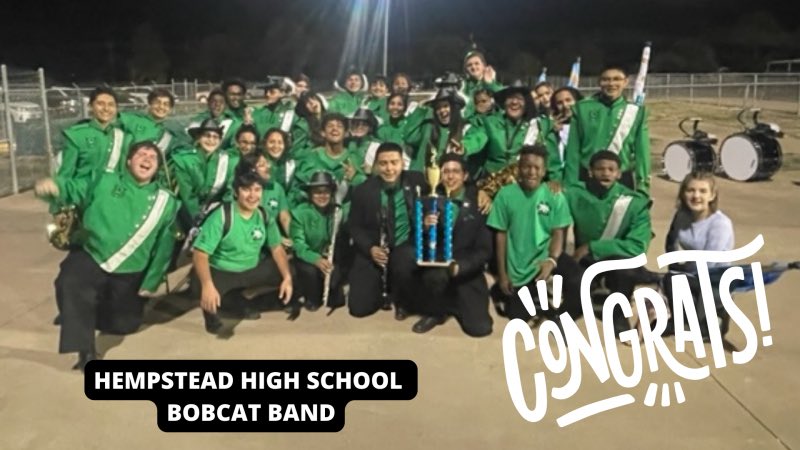 Shout out to the Hempstead HS Bobcat Band for winning 2nd place 🥈 at the Blinn College Marching Festival! #HigherHeights Read more here: hempsteadisd.org/346266_2?artic…