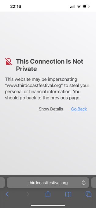 Pidgey3rdCoast's tweet photo. Is anyone experiencing funkiness with the @ThirdCoastFest website? (see below, a pic from @samlistens!) If you are, please give a shout. https://t.co/RUVGAyFdRb