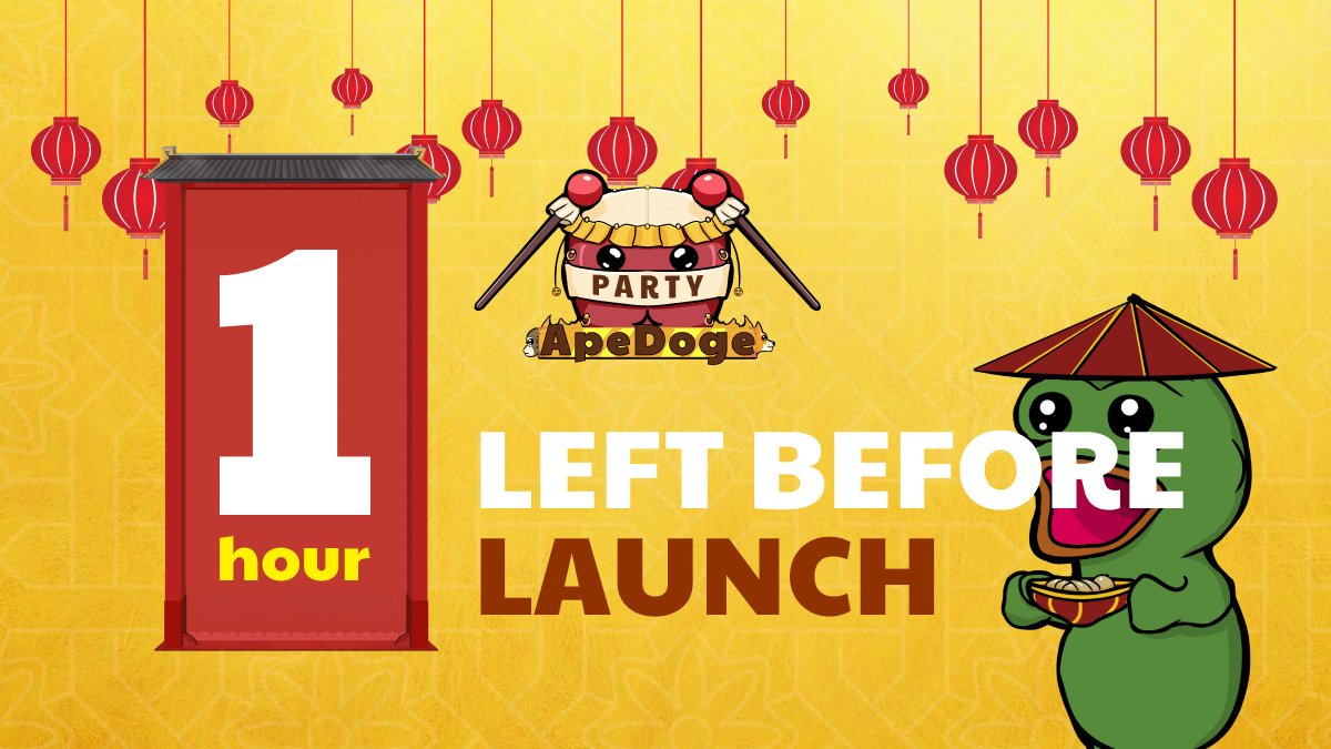 APEDOGE_PARTY's tweet photo. ONLY ONE HOUR LEFT TO PRESALE🤑

😏 PRESALE:
https://t.co/pF4u8ROh4c 🚀

😏 PRESALE TIME - 16:00 PM UTC TODAY

😏 LAUNCH - 16:00 PM UTC TOMORROW

☕️🌪LETS F*CKING GO GUYS🌪☕️

#MEME #MEMEPROJECT #MEMECOIN #APE #DOGE #APEDOGE https://t.co/1LFbnQbn5Q