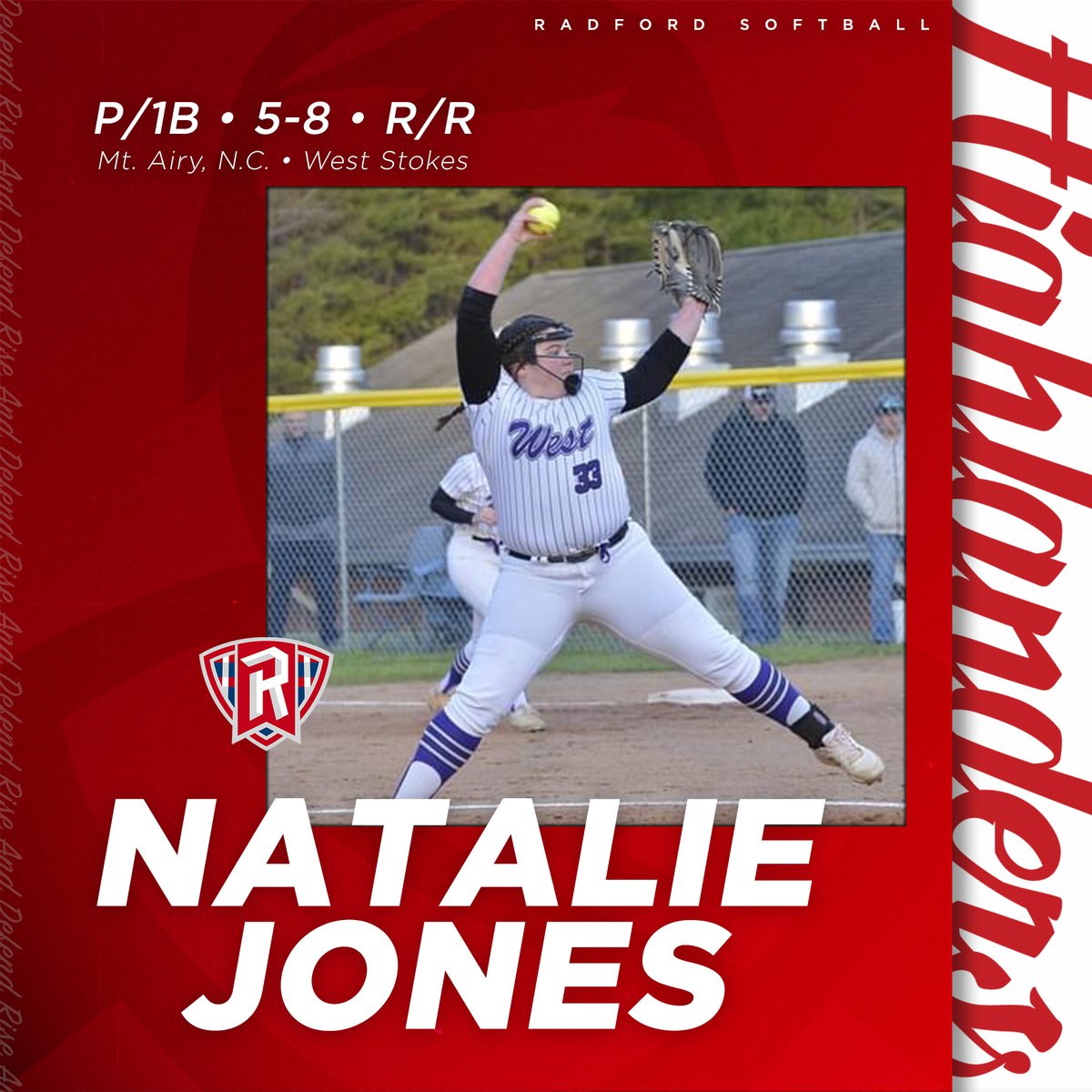Welcome to the NRV, Natalie!

🛡 Natalie Jones
⚾ 5'8" P/1B
🏡 Mt. Airy, N.C.
⬅️ West Stokes

#RiseAndDefend