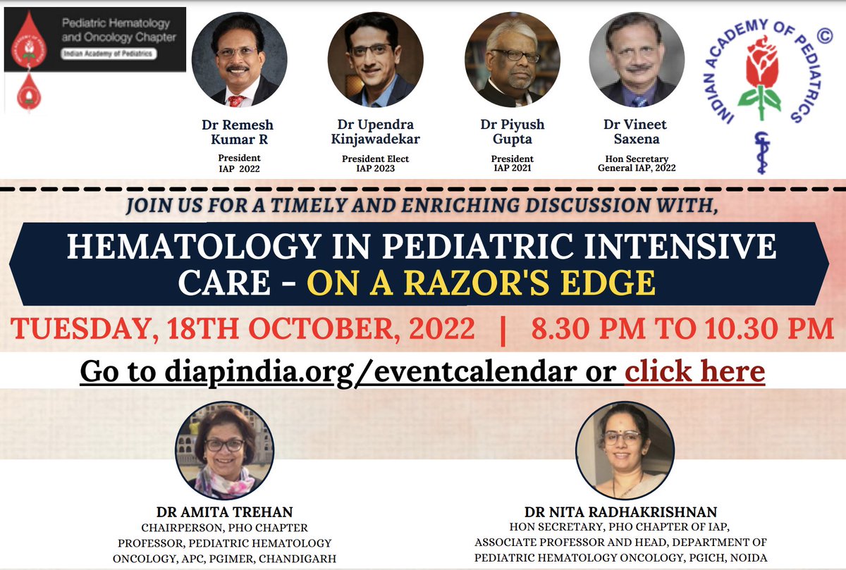 nr_pedhemonc's tweet photo. A very interesting session on Hematology in Pediatric Intensive Care from 8.30-10.30 pm today @iapindia @pho_india @PHOJournal @Maninder_picu @amita911 #TAMOF #TTP #Transfusionreactions #Pediatrictransfusion #Hyperferritinemia
Viewer link https://t.co/o4nTJAjohJ https://t.co/EIEzHRjgVH