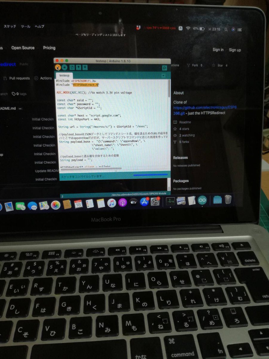 NoRITEC's tweet photo. #aruduino #esp8266 #mbp #iot #nlabo
先日からコンパイルが通らなかったsketch 環境問題を疑って(今更)久々　mbp引っ張り出して、コンパイルしたらアッサリ完了(^◇^;)
僕の4日間は、、、(苦笑)
今日はゆっくり寝れそうデス https://t.co/v3xNAwGLTe
