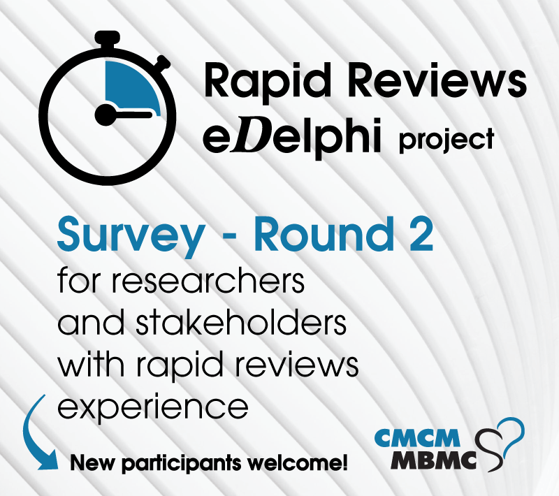 Please RT - The 2nd round of our Rapid #Reviews Methods survey is open! mbmc-cmcm.ca/projects/edelp… 📢Do you have #evidencesynthesis experience? If you already participated, a personalized link was sent to you. If you are a new participant access the survey survey.concordia.ca/limesurvey/ind…