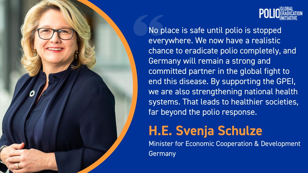 BMZ_Bund's tweet photo. A 🌍 without polio is becoming possible! The #EndPolio donor conference at the #WHS in Berlin mobilised 2.6 billion $ for the fight against polio. Using the money the international community wants to defeat this disease by 2026, immunising 370 million children. https://t.co/ZIwAedx6Rx
