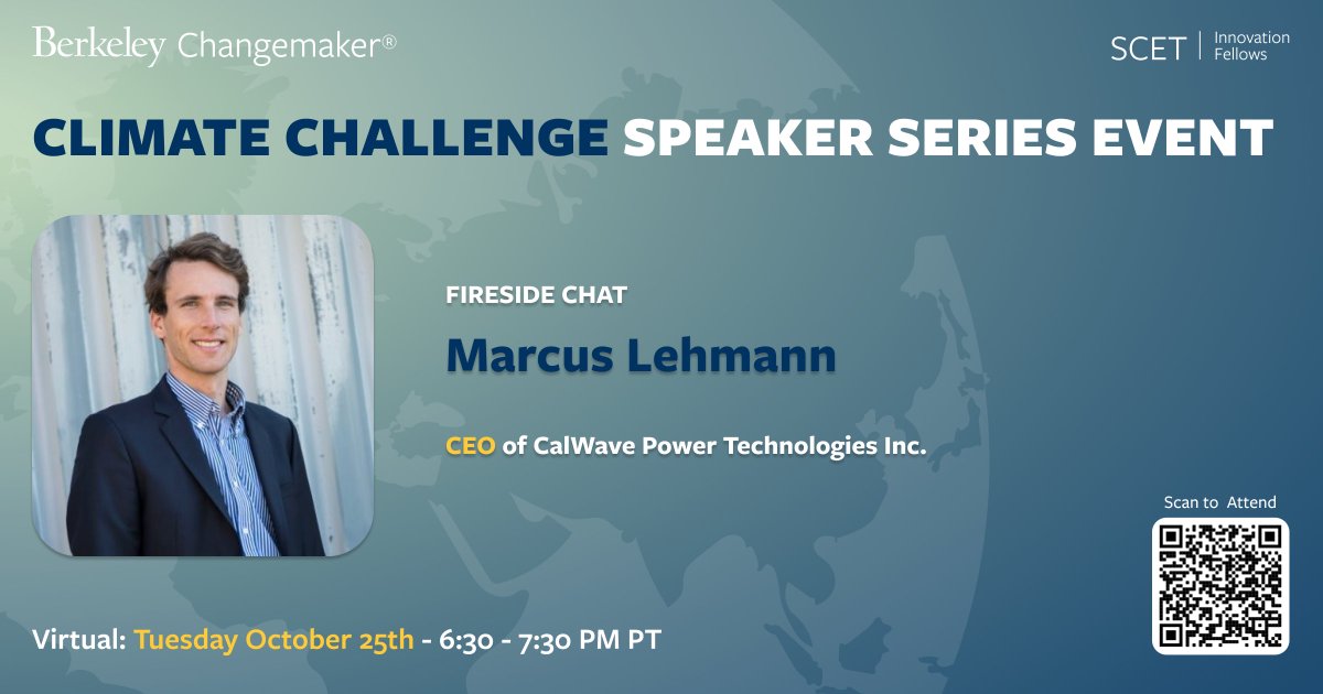 UC Berkeley SCET (@sutardjacenter) on Twitter photo Join us for the #Climate Challenge Speaker Series with @MarcusLehmannCA, CEO of <a href="/calwave_energy/">CalWave Power Technologies</a>!
Register here -> bit.ly/3D4oFNC
Marcus uses his experience in #energy systems and #entrepreneurship to unlock the vast and steady carbon-free power from ocean waves. Join us for the #Climate Challenge Speaker Series with @MarcusLehmannCA, CEO of <a href="/calwave_energy/">CalWave Power Technologies</a>!
Register here -> bit.ly/3D4oFNC
Marcus uses his experience in #energy systems and #entrepreneurship to unlock the vast and steady carbon-free power from ocean waves.