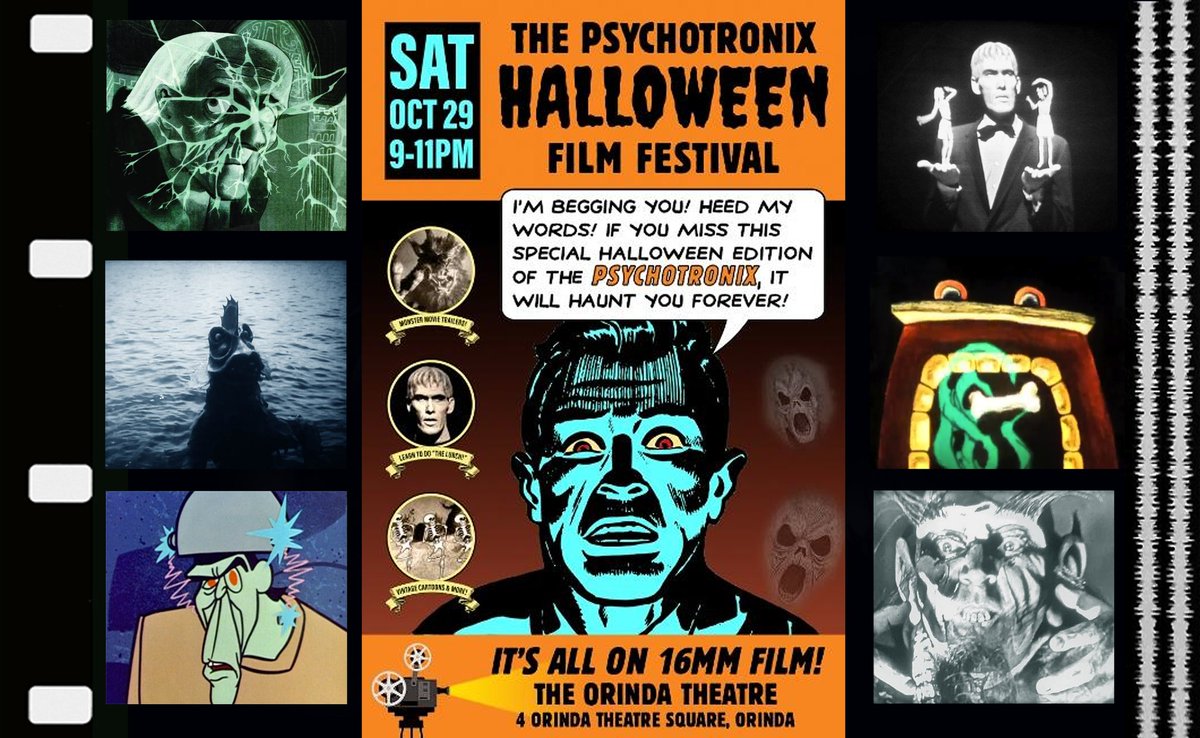 SciFiBob's tweet photo. IN LESS THAN 2 WEEKS!
It's the return of the Psychotronix Film Festival Halloween Edition at the Orinda Theatre! 16mm magic returns with wild, crazy and spooky short subjects Saturday October 29th! Tickets@orindamovies.com https://t.co/lzh8mJ44rt
