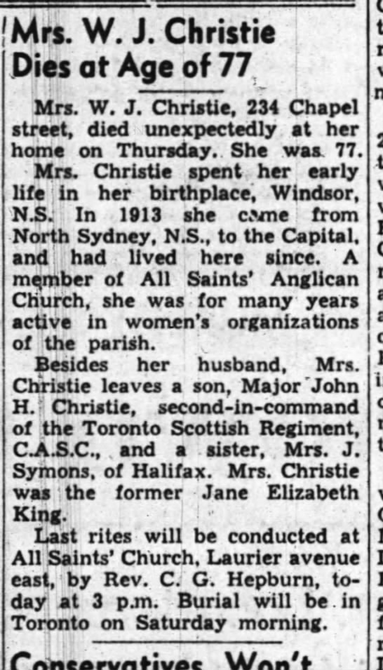 WillJPratt's tweet photo. A 1939 Ottawa obituary that never actually says the name of the person who died. "née whoever, her husband was her sole marker of identity...." https://t.co/Hv3J236R2p #patriarchy #maidenNames #marriedNames https://t.co/QqkaJnilmo