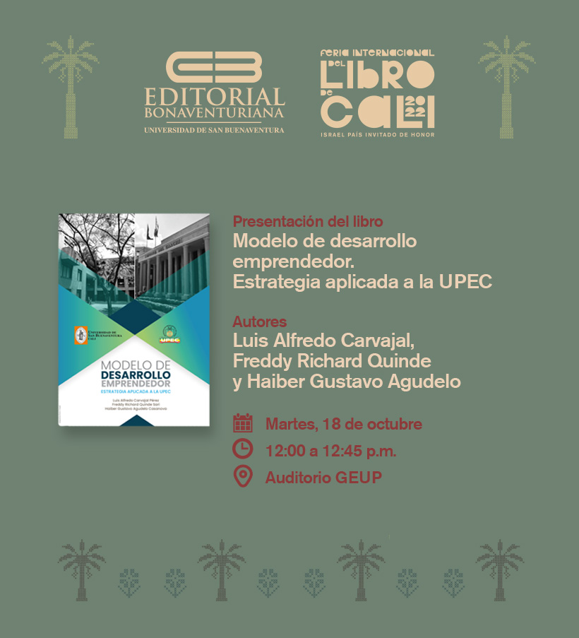 EditBonaventuri's tweet photo. Prográmate con la @CaliFeriaLibro y los lanzamientos de la editorial 📕

✨Libro 
Modelo de desarrollo emprendedor

✨ Autores 
Luis Alfredo Carvajal, Freddy Richard Quinde y Haiber Gustavo Agudelo

📆 Martes, 18 de octubre
⏰ 12:00 a 12:45 p.m.
📍 Auditorio GEUP
#LibrosUSB https://t.co/zsp9FbSSLA