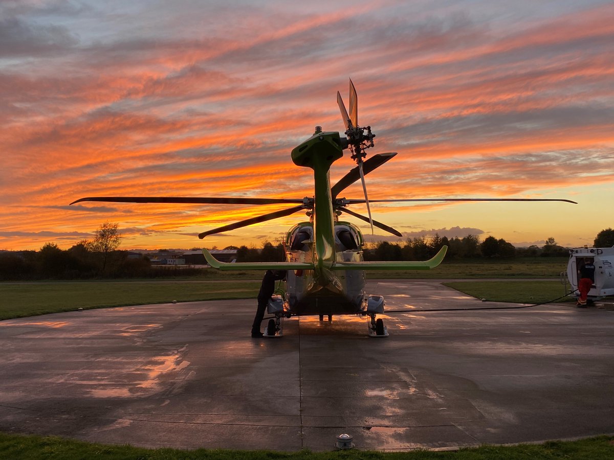 Let the twilight shift commence… Our replacement helicopter is doing an outstanding job, allowing us to be there for patients when they need us the most. Peggy is currently away for annual maintenance but should be back flying with us soon! #AirAmbulance #Helimed10 #AW169