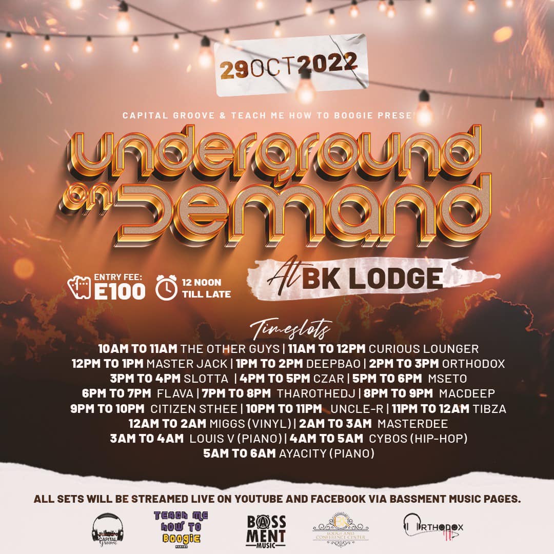 MasterdeeMolefe's tweet photo. Underground On Demand - UOD - @Capital91303203 
📅29 October
📍Swaziland 🇸🇿BK Lodge
FULL SET LINE UP
1AM TIME SLOT
NB. @bassmentmusicsa  Will Also be broadcasting all DJ sets.
LETS GOOOOO https://t.co/nodjyKlQEJ
