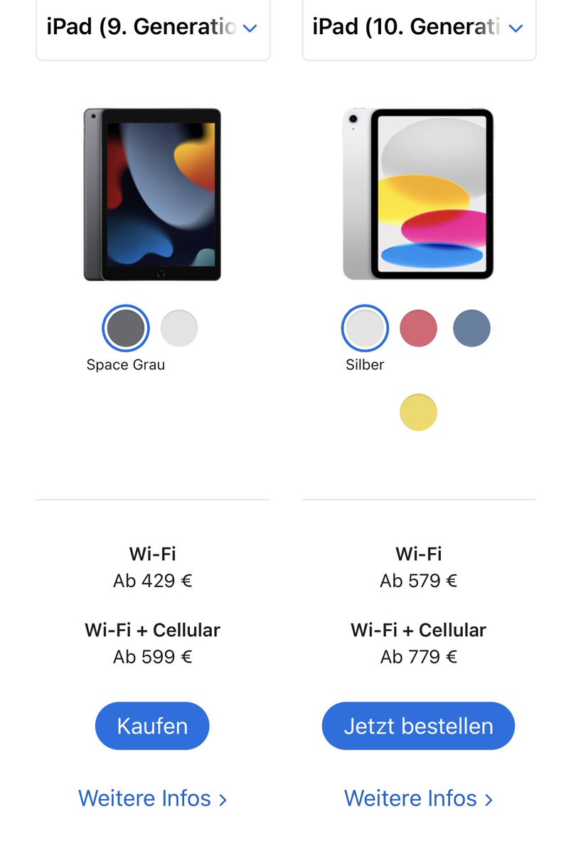 schill_frank's tweet photo. Wie töricht ist das denn? Apple erhöht den Preis für das neue iPad 10 auf 579€ und zusätzlich den Preis für das iPad 9 auf 429€? Das ist der Tod im Bildungsbereich!
#twlz #tabletschule #apple https://t.co/muuwvvixW7