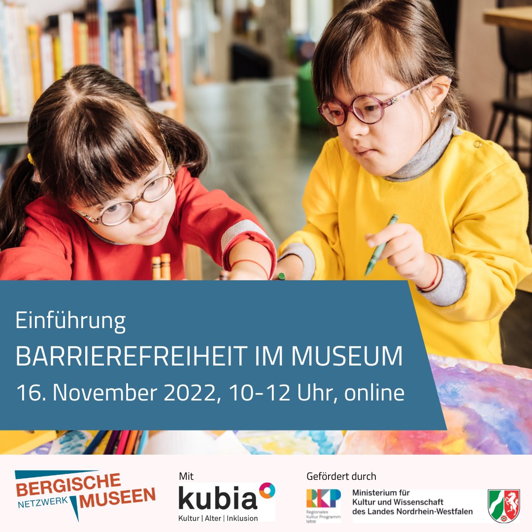 Gemeinsam mit unserem Partner <a href="/kubia_nrw/">kubia</a> wollen wir Barrieren abbauen!♿️ Wir starten mit einer Einführung #Barrierefreiheit &amp; #Museum am 16.11.22, 10-12 Uhr auf Zoom. 
Arbeitet ihr an/mit/für Museen und wollt dabei sein? ➡️Mail an info@bergischemuseen.de. 
bergischemuseen.de/netzwerk