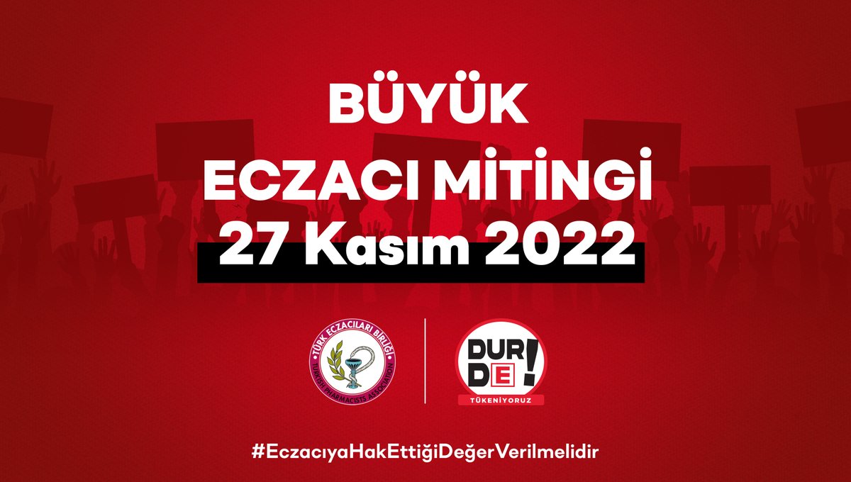 Büyük Eczacı Mitingimizi 
27 Kasım 2022 (Pazar) günü Ankara'da gerçekleştireceğiz.
bit.ly/3T9TwOh

Türk Eczacıları Birliği ve 54 Bölge Eczacı Odası
#EczacıyaHakEttiğiDeğerVerilmelidir