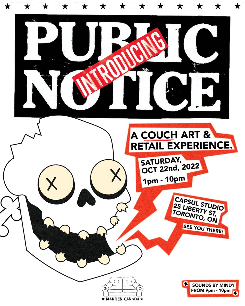 *ANNOUNCING* I am inviting you all to the launch of Couch: The Magazine at Capsul Studio, Toronto, on Oct 22nd 2022 from 1pm - 10pm.

Sounds by <a href="/mindysounds/">mindysounds</a> from 9pm - 10pm.

A one day art/retail event to celebrate the release of the magazine and my final thesis! 

See you there!