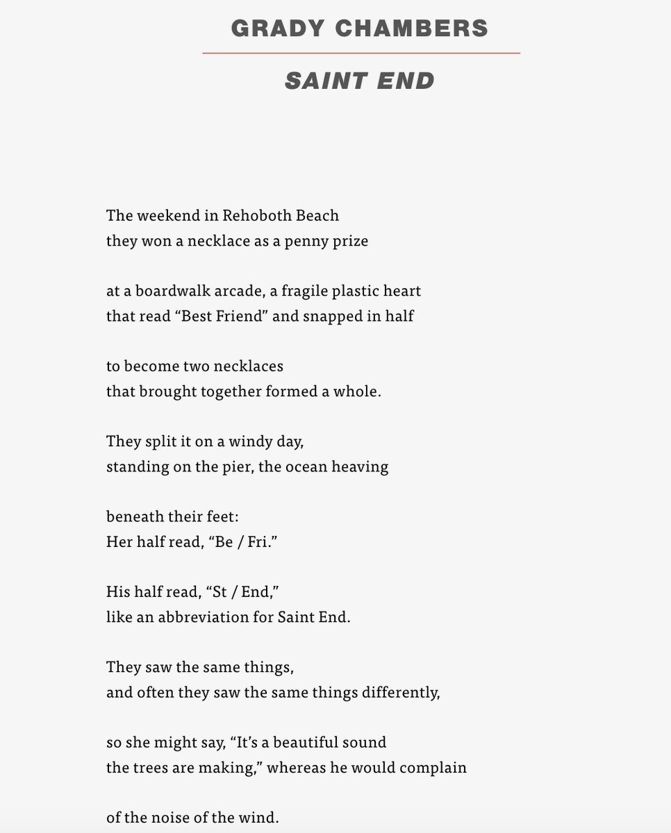 I feel really fortunate to have this poem--'Saint End'-- appear in the September / October issue of APR (@AmPoetryReview). You can read the whole thing at aprweb.org/poems/saint-end, alongside more selections from what is such a good issue ❤️