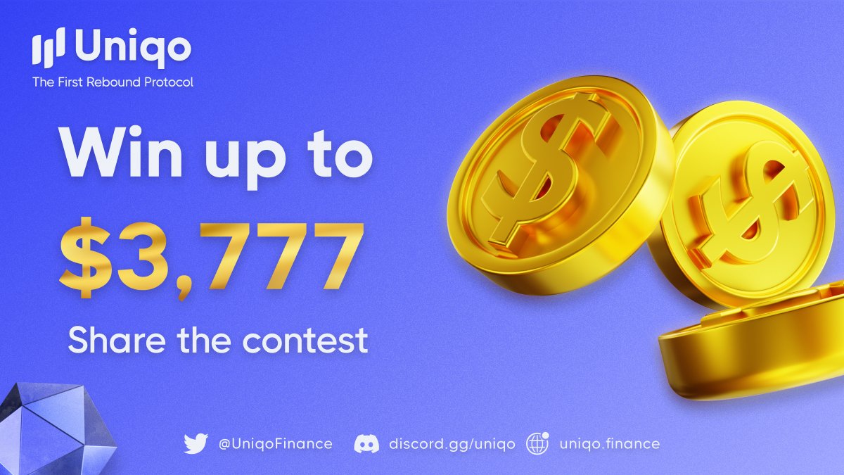 🎁 Contest &amp; Giveaway

Are you ready to break through the boundaries of finance?

Uniqo is holding its first great contest and giving YOU a chance to win up to $3,777!

Join the Uniqo's contest now: 
uniqo.finance/contest

#Uniqo #Rebound #Crypto