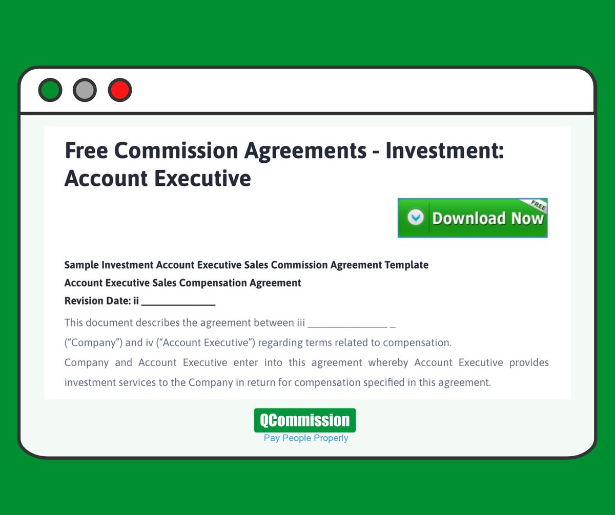 QCommission1's tweet photo. In need of a sales commission agreement sample for your Investment Account Executives? We have just what you need. Get it here: https://t.co/6n9Ls1RQ92

#investmentexecutive #commissionagreement #salescompensationagreement #salesperformancemanagement #sampletemplate https://t.co/RuAPXCnOzJ