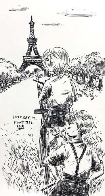 #inktober #inktober2022 
#オルフェさんと綴るペン画の旅

DAY 19.PONYTAIL.
ポニーテイル。

「(……この人はなんでここに来るといつも後ろを陣取るんだろ…)」 