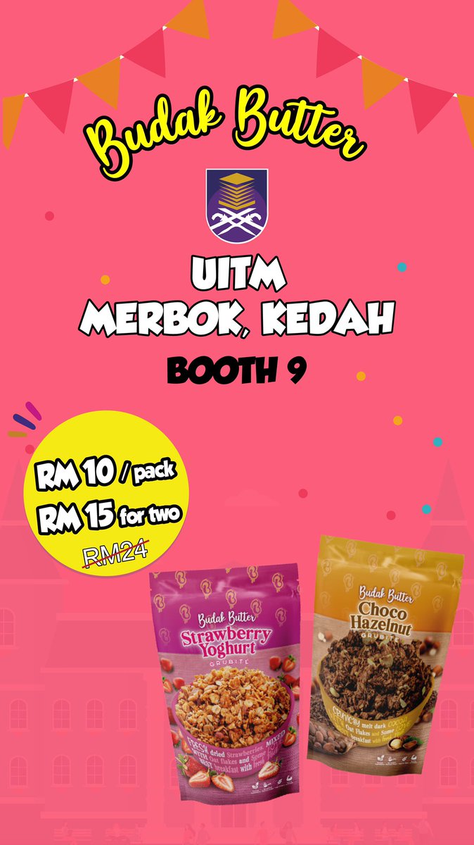 budakbutter's tweet photo. Ini antara promo kami di sepanjang event nanti! So boleh laa share kat kawan-kawan kat UiTM Kedah untuk support kami 2 hari kat sana! https://t.co/Pt3JfpJiaJ