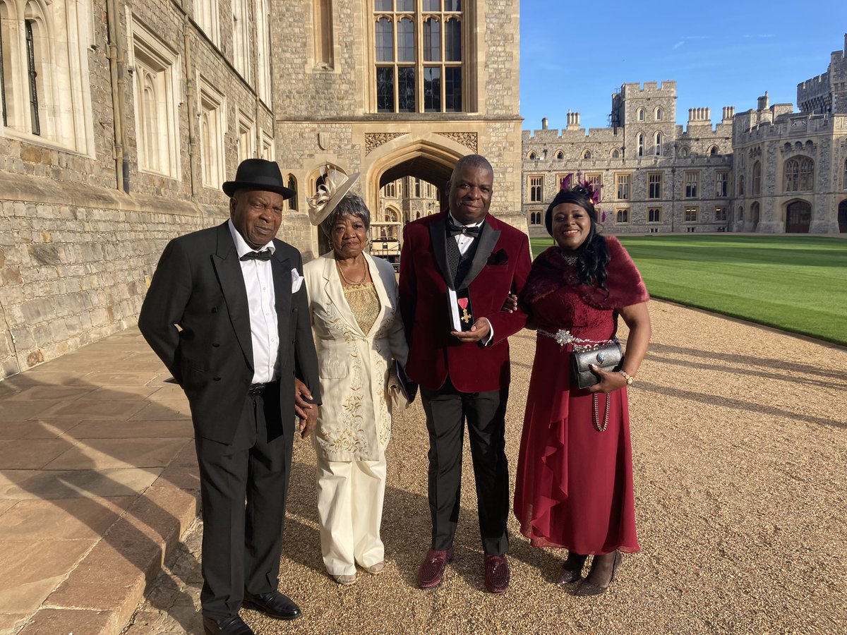 ch_nira's tweet photo. Getting my  OBE medal for services to mathematical sciences at Windsor Castle today with my beautiful wife @JJrhule1 and my parents #windrushgeneration @IMAmaths @FraserProf @Mathematical_A @martin_finch https://t.co/CqP4qzRjJ2