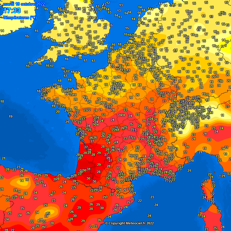 extremetemps's tweet photo. Today 18 October is another incredibly hot day in Spain and France.
SPAIN
35.8C at Loja ,35.1C Granada Airport (new monthly record).
FRANCE
33.8C at Orthez and Navarrenx
9 stations >32C, 29 >31C, 51 station >= 30C  ! 
It's just mind blowing for an Oct 18th.
38C also in Morocco. https://t.co/6oJqMZUcTS