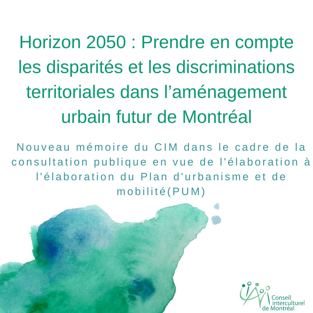 🔍Nouveau mémoire du CIM portant sur les disparités et les discriminations territoriales dans l’aménagement urbain futur de Montréal. 
📌Pour lire le mémoire : bit.ly/3ENS1RN