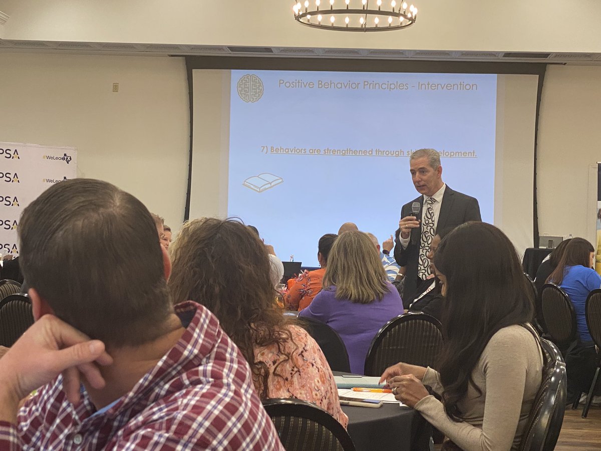 Mr. St. Roman is preaching Behavior Intervention this morning. “It is never appropriate to punish a child for a skill deficit! #weleadTx